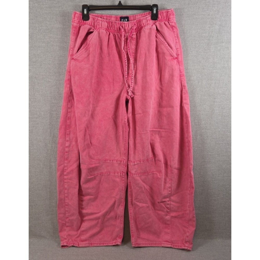 GAP Denim Pull On Barrel Crop Pants M Hot Pink Elastic Waist Wide Leg Baggy